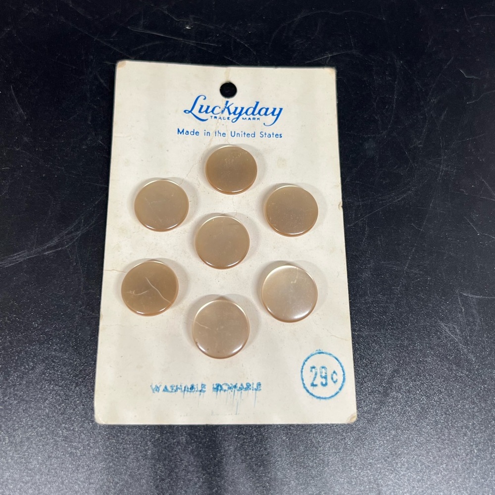 Antique Vintage Pearl Beige Sewing Buttons On LUCKYDAY Original Card Made in USA